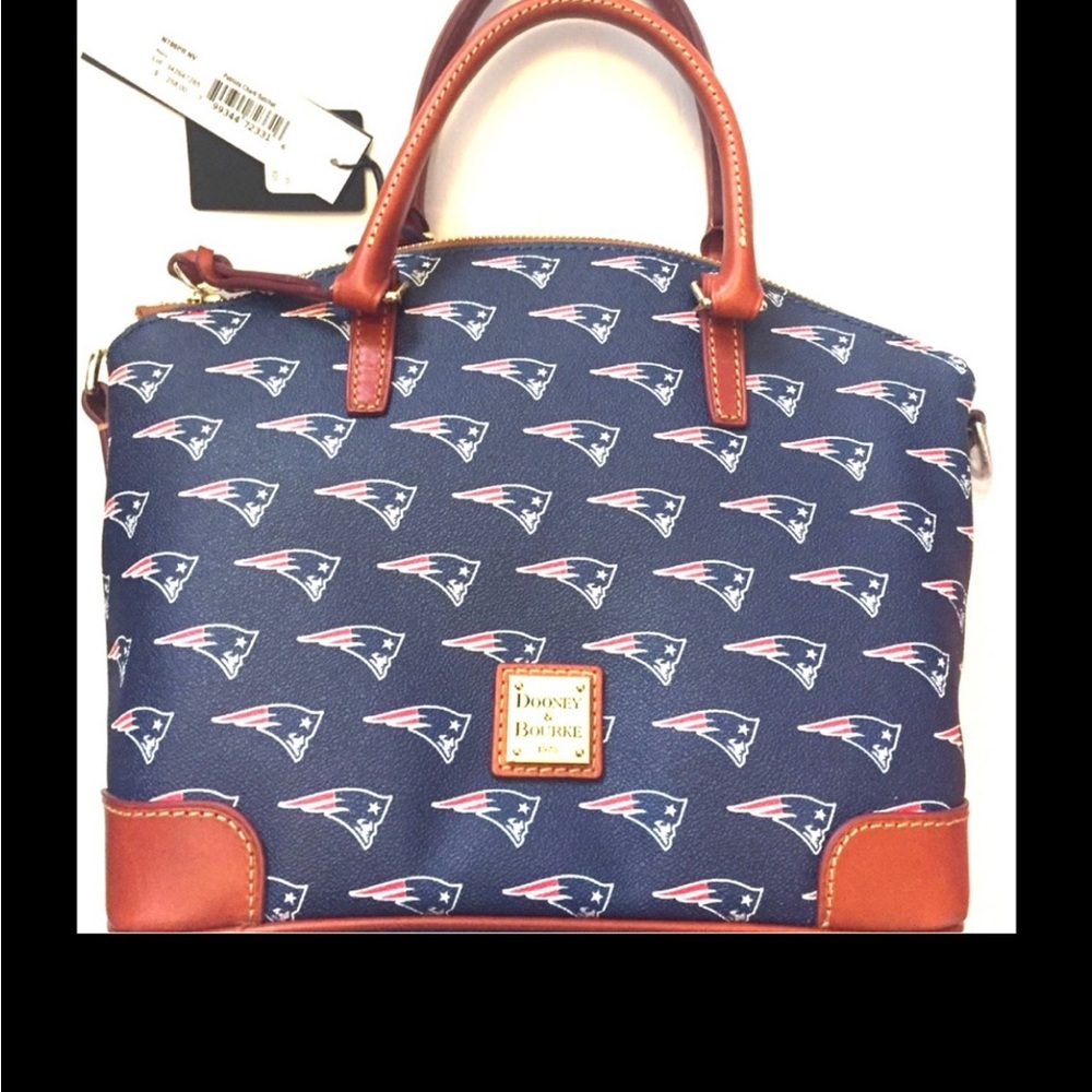 New $258 Dooney & Bourke Patriots Logo Football Navy and Red Crossbody Satchel